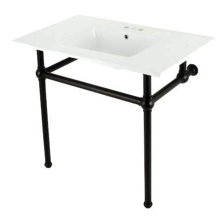 37 Console Sink With Brass Legs 8Inch, 3 Hole, WhiteMatte Black